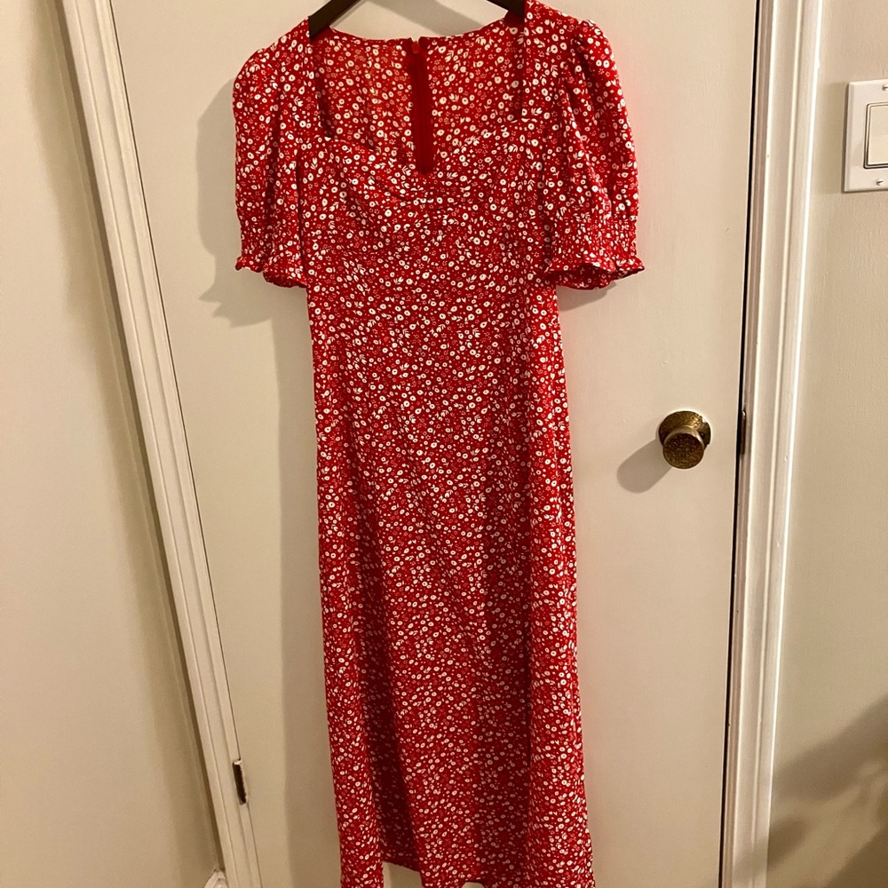 Bardot Red Puff Sleeve Midi Sundress